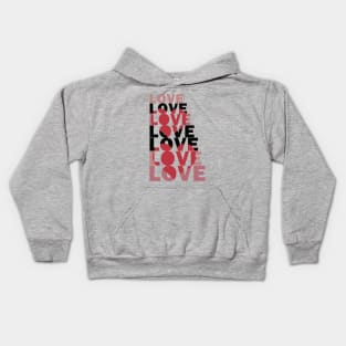 stacked word love with red hearts Kids Hoodie